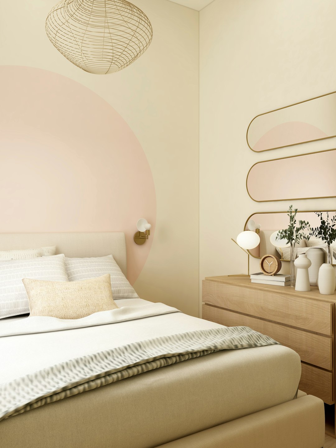 Beautifully styled 10x10 small bedroom with open wardrobe and layered bedding