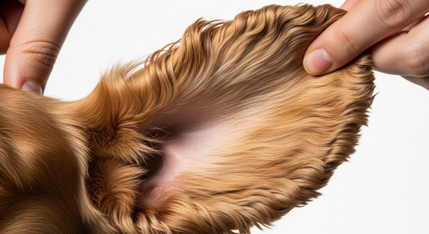 close-up of Cocker Spaniel ear canal being examined