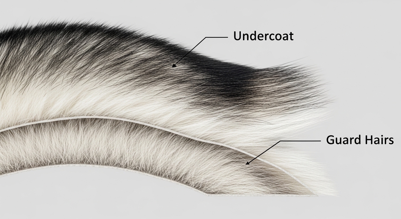 close-up of husky double coat showing undercoat and guard hair layers