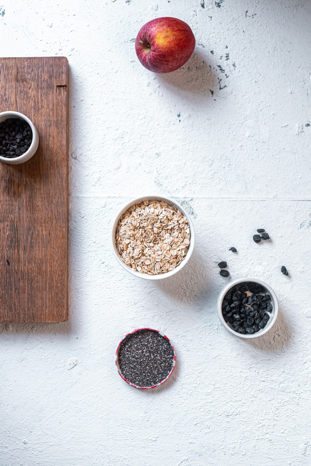 Colorful assortment of high-fiber foods on wooden table