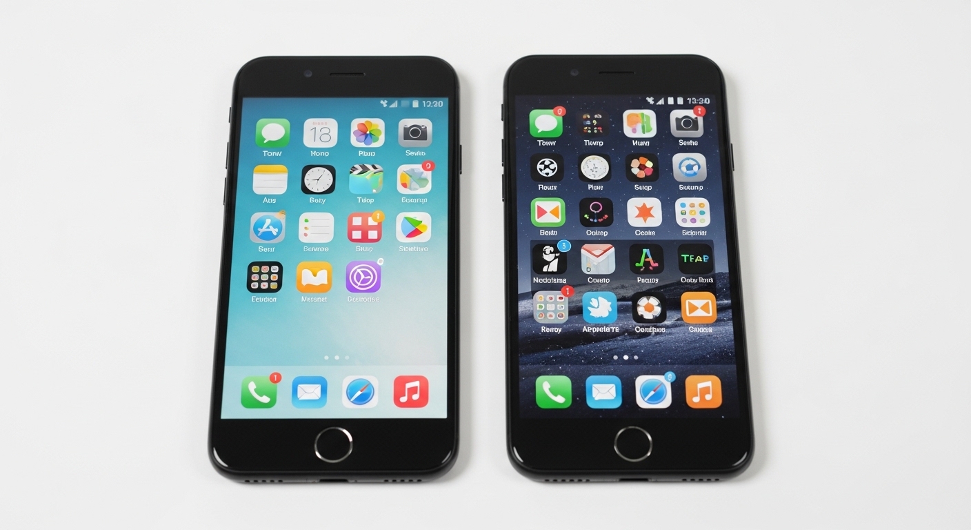 Two smartphones comparing standard and customized interfaces