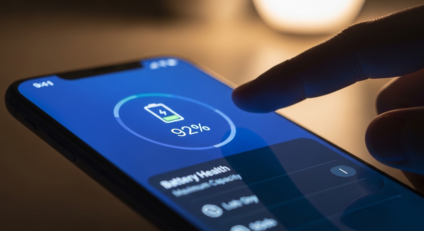 Phone screen showing battery health settings menu