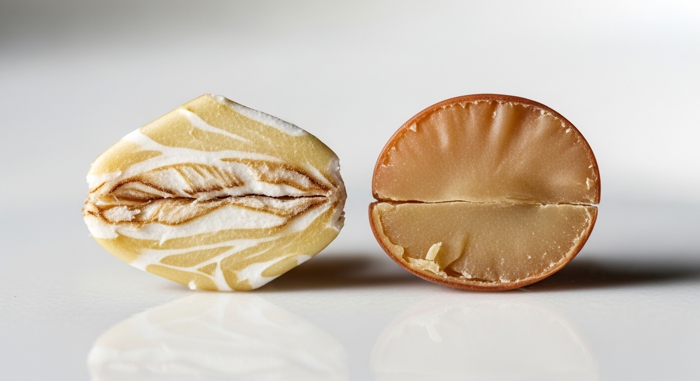 Close-up of oat kernel and lentil showing fiber-rich texture