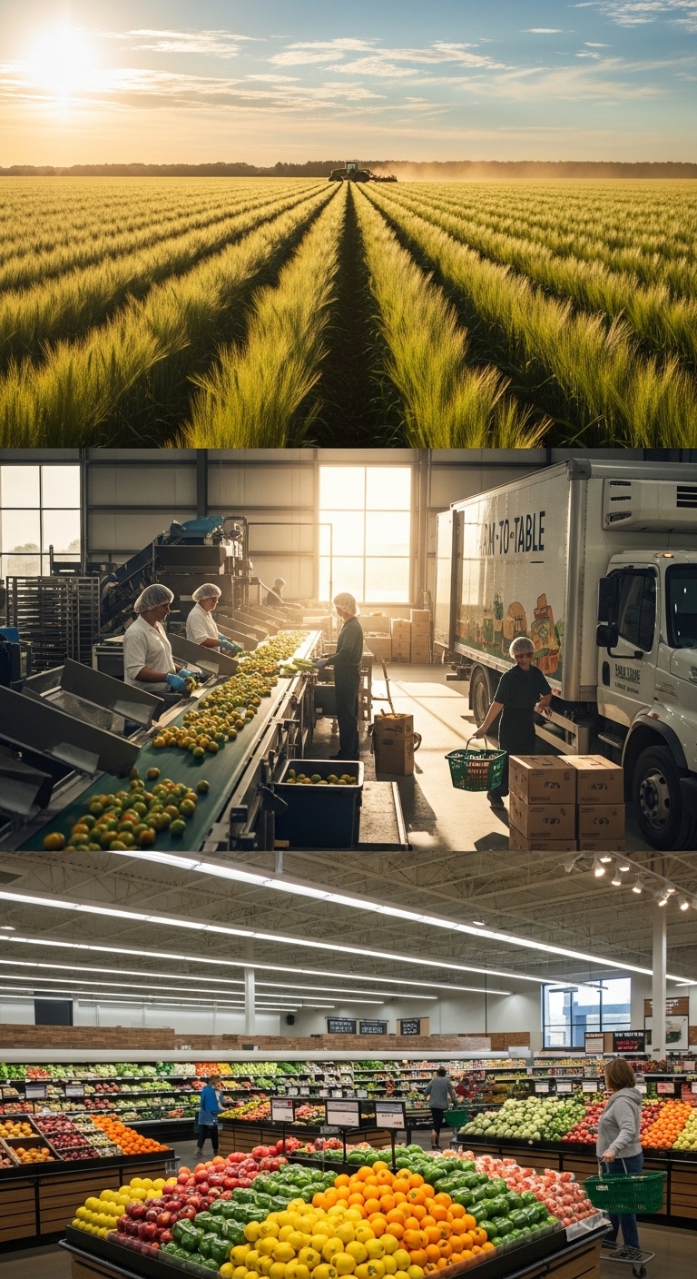Vertical farm to grocery store supply chain visual