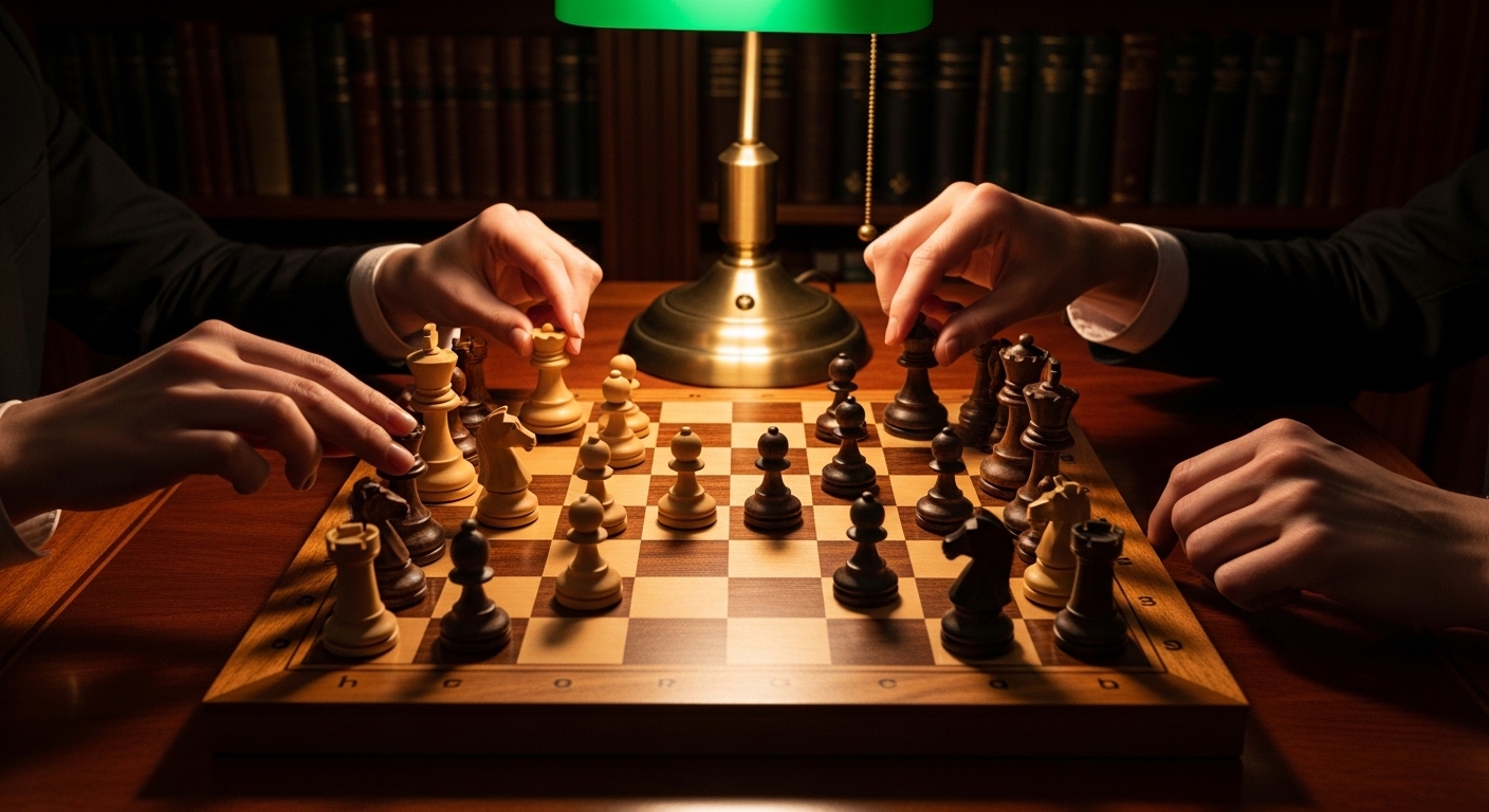 Two players making strategic moves on a game board