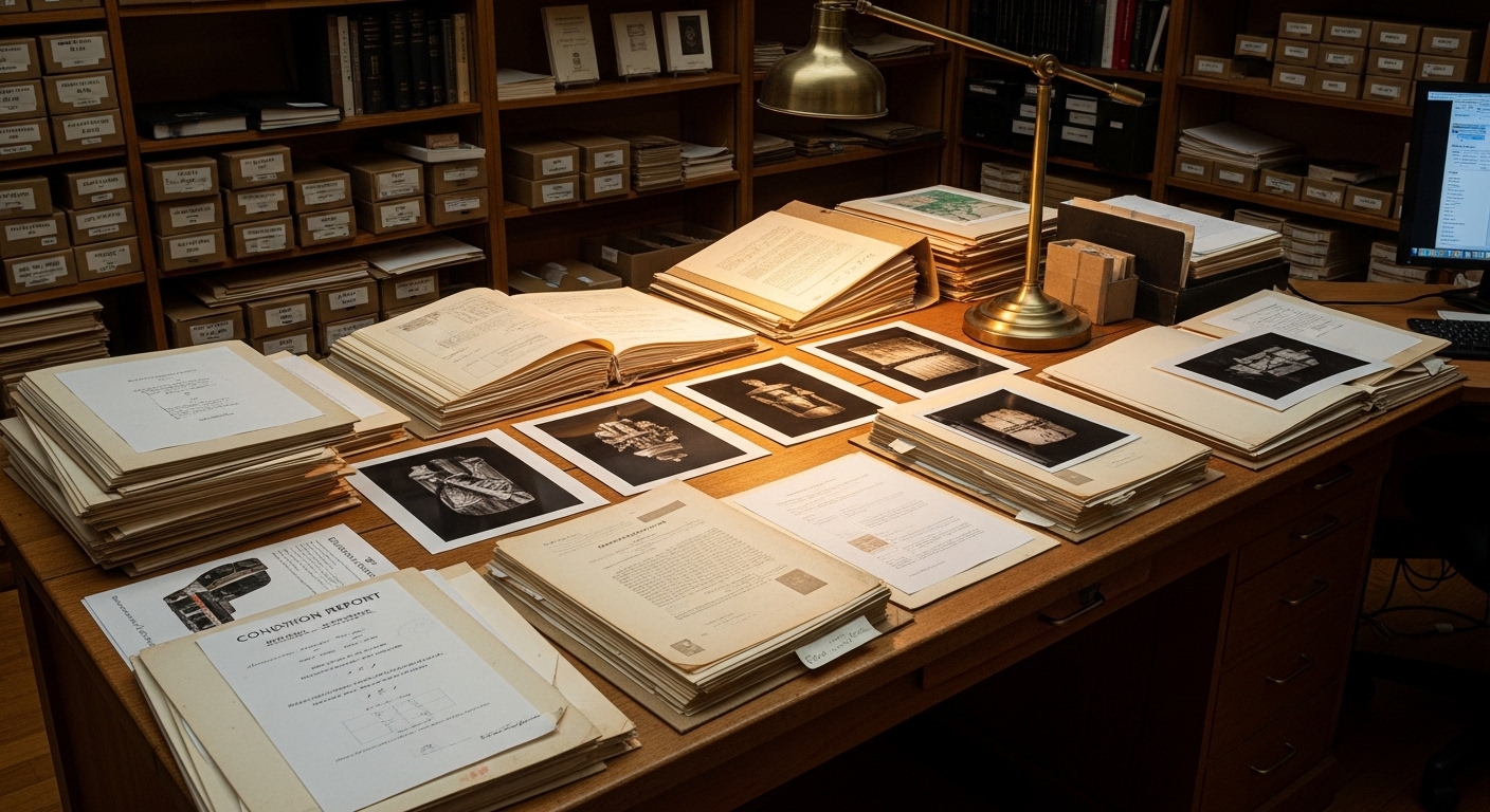 Museum registrar reviewing collection documents
