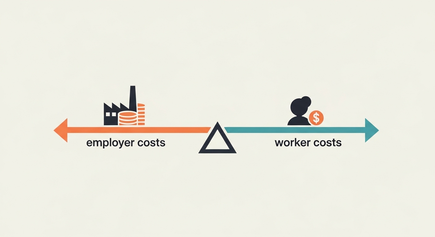 Diagram showing balance of costs in a labor dispute