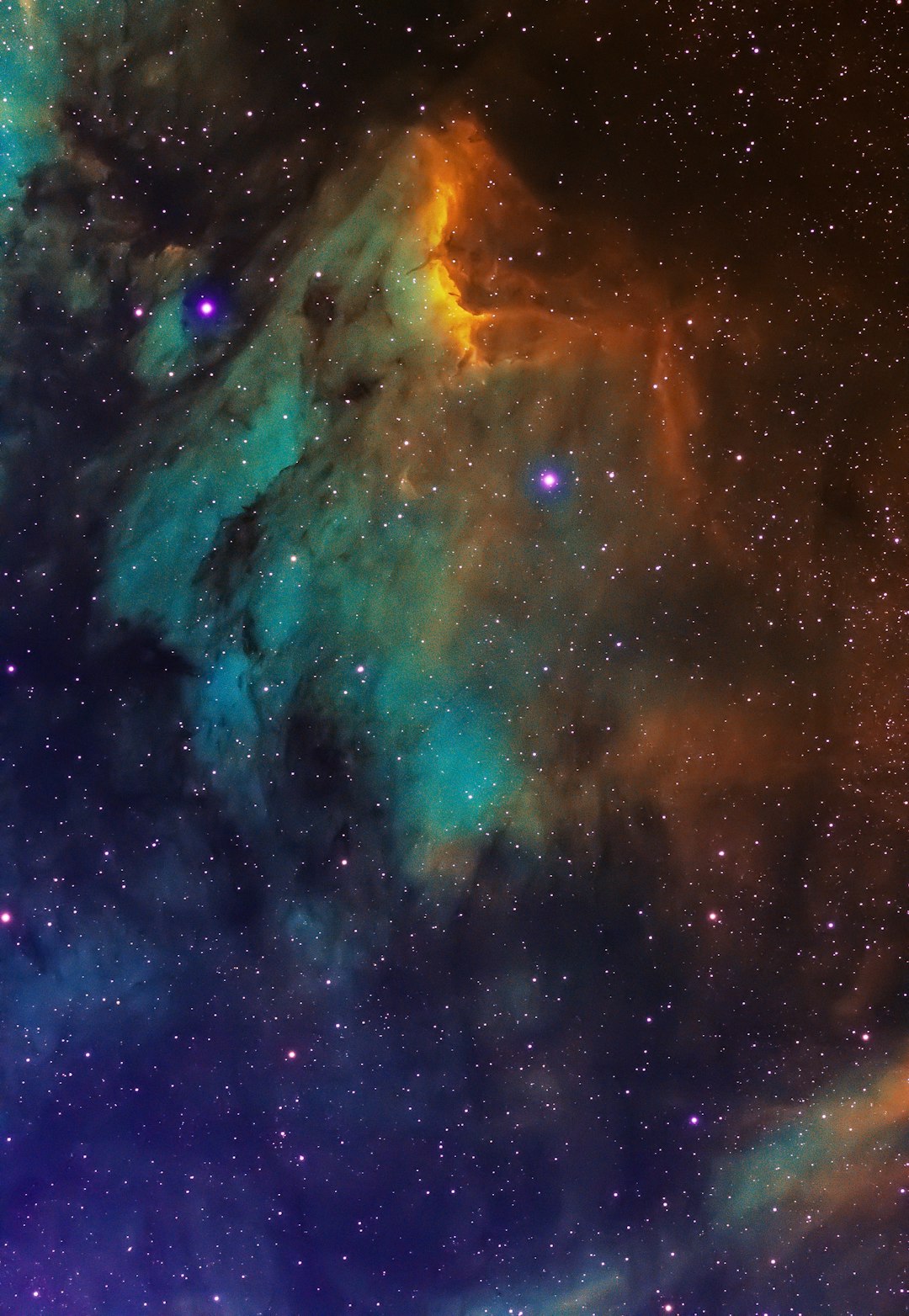 Space telescope silhouetted against colorful nebula