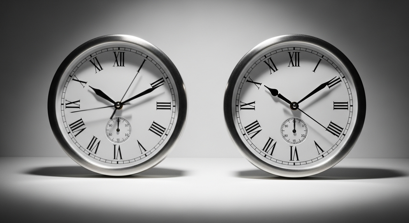 Two clocks showing different times side by side
