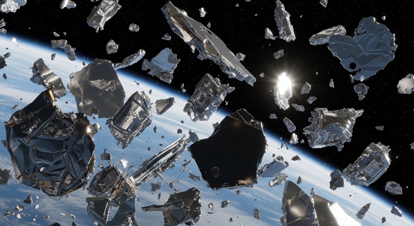 Metallic satellite debris fragments tumbling in orbit