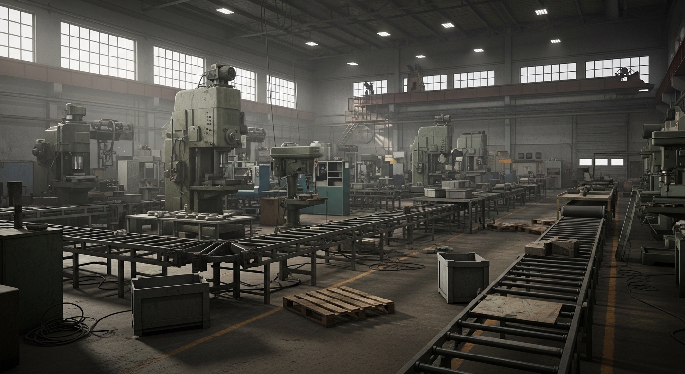 Empty idle factory floor during a work stoppage