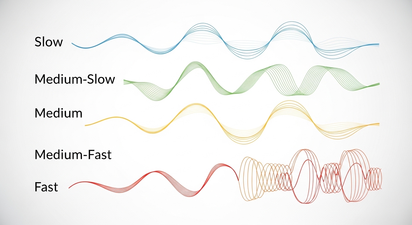 Five labeled brain wave types illustrated as oscillating lines