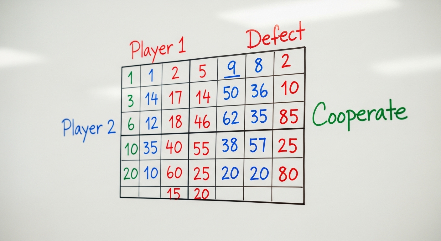 Payoff matrix diagram on a whiteboard