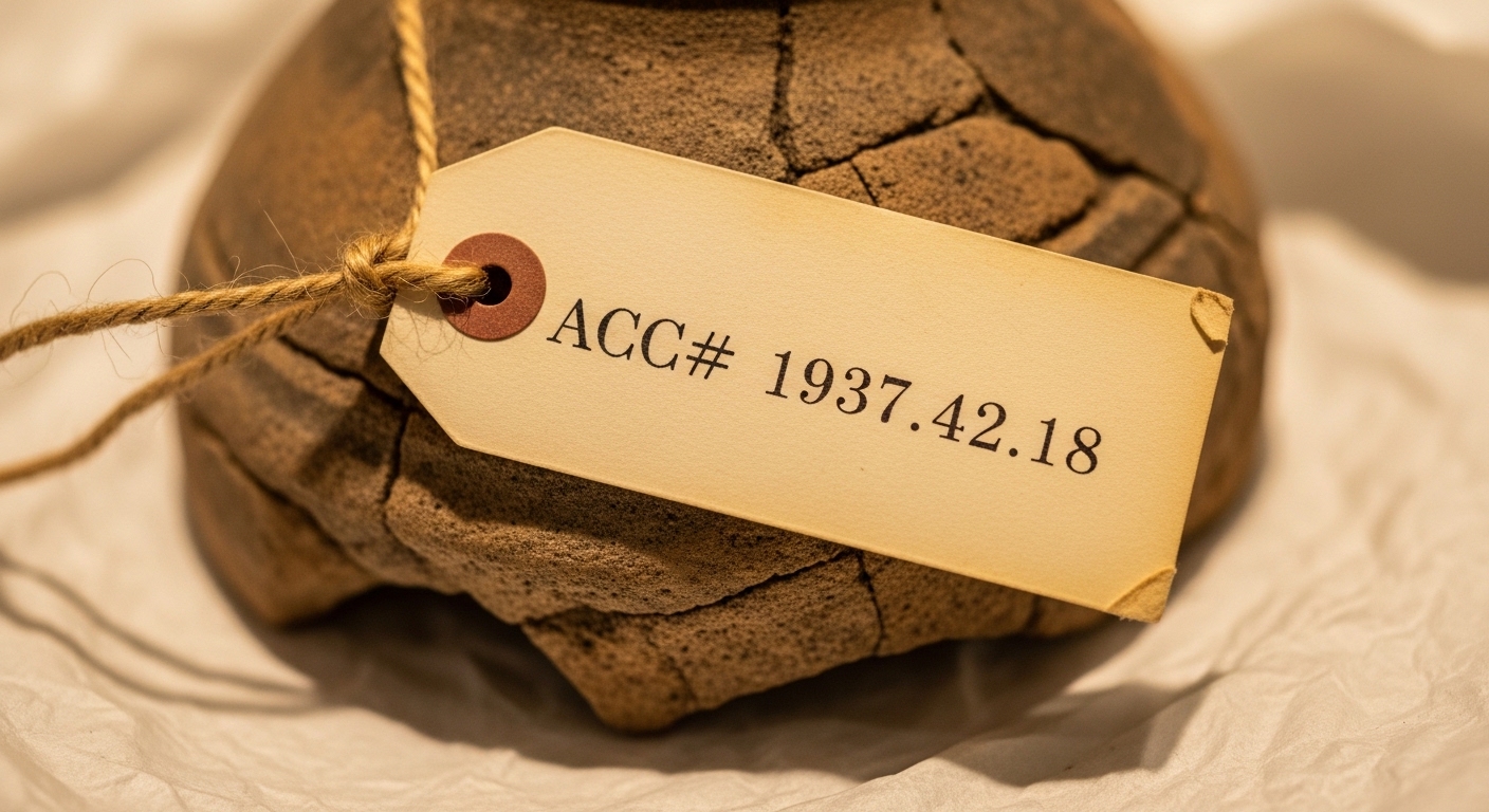 Accession number label on museum artifact