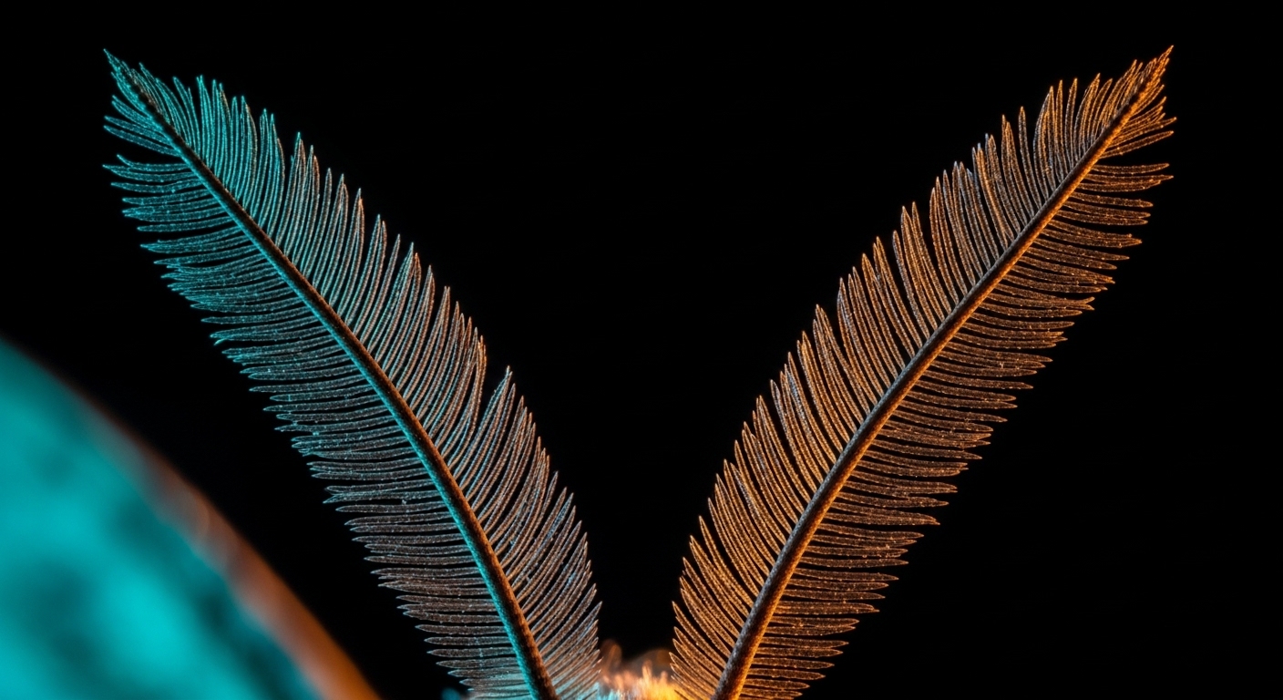 Close-up macro shot of moth antennae with sensory hairs
