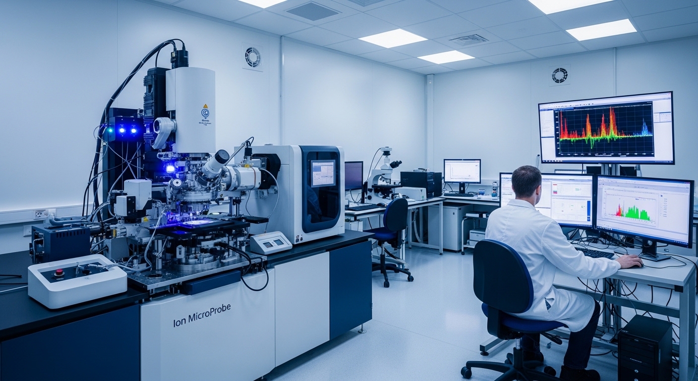 Scientist operating ion microprobe for isotope analysis