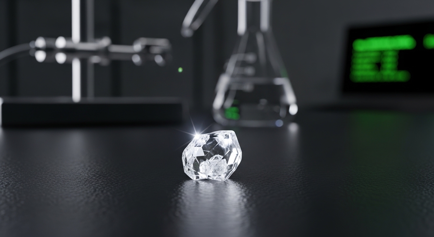 Microscopic crystalline stardust grain under laboratory lighting