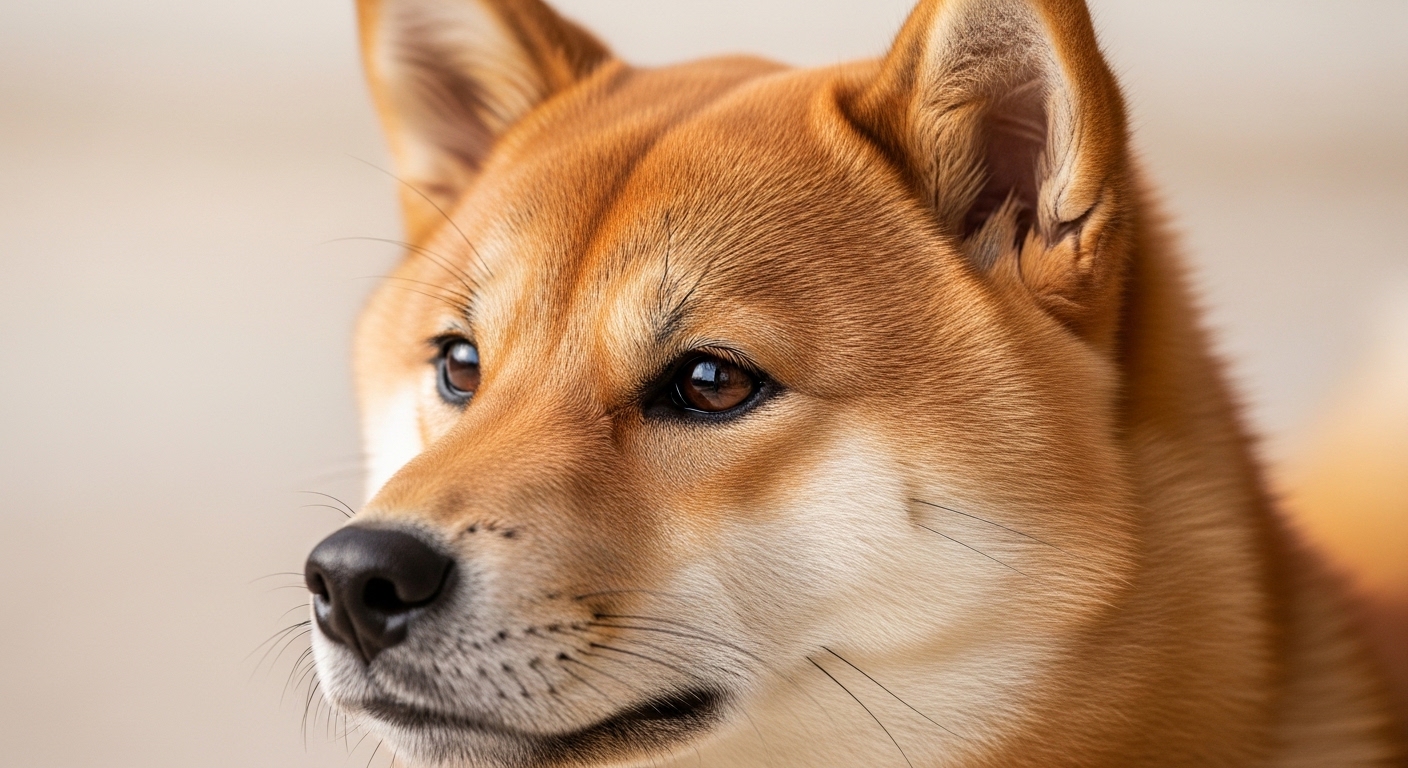 Close-up portrait of red Shiba Inu with thick double coat
