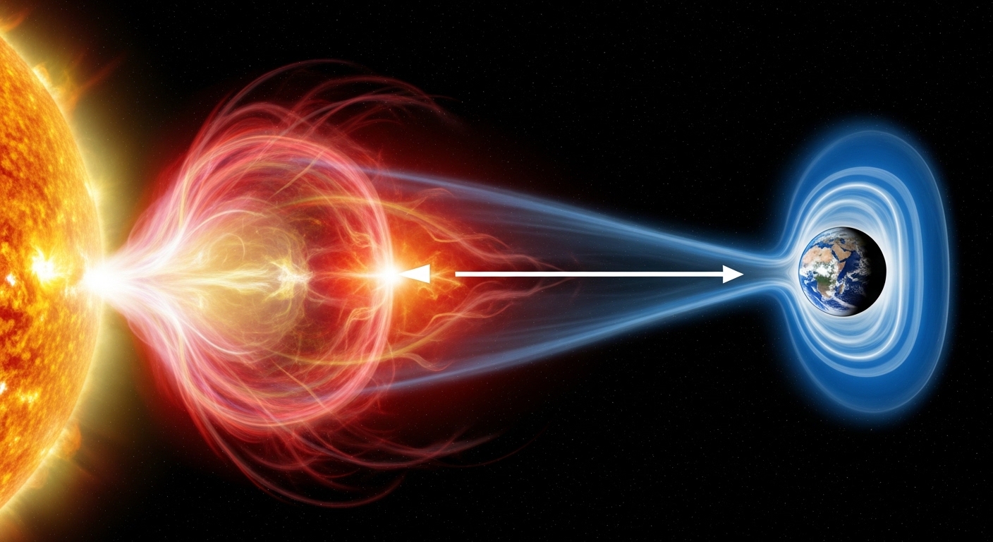 Diagram of CME traveling from Sun to Earth