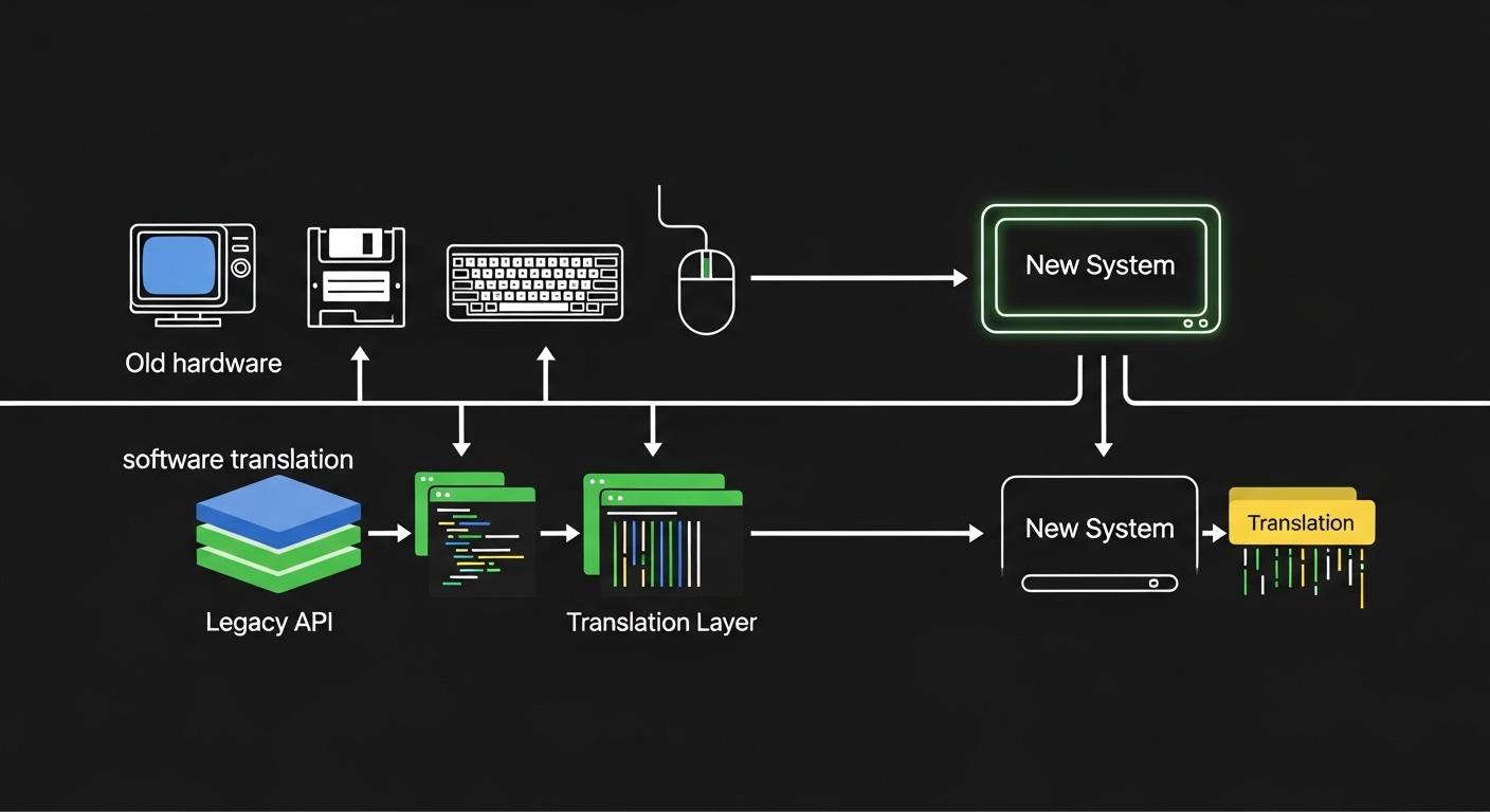 Diagram comparing hardware inclusion vs software emulation approaches