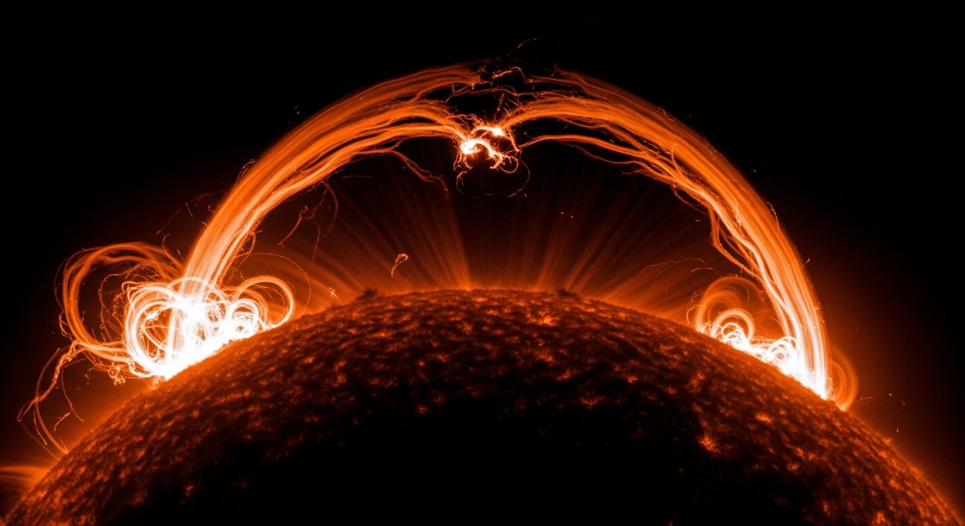 Coronal mass ejection erupting from the sun's surface