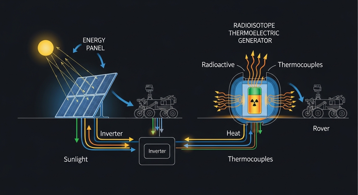Diagram comparing solar and RTG power generation