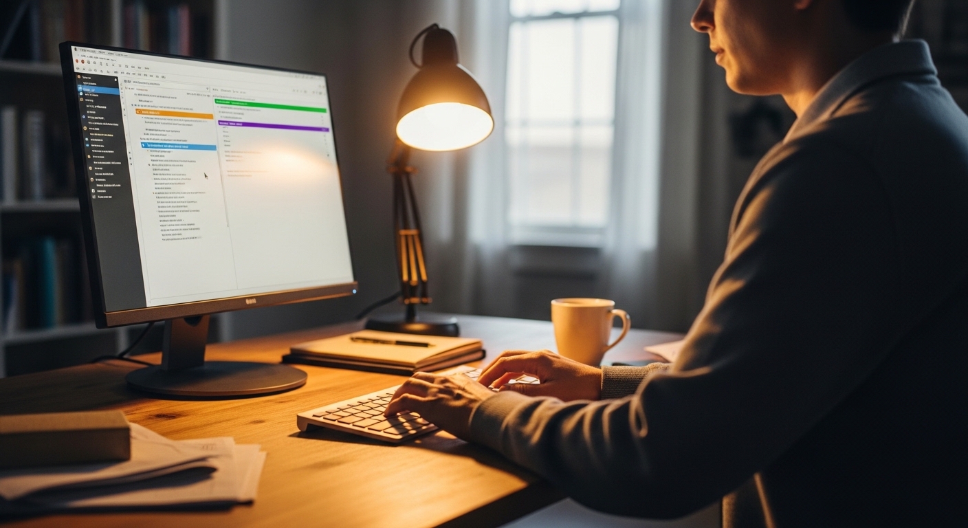 Person using screen reader software at desk