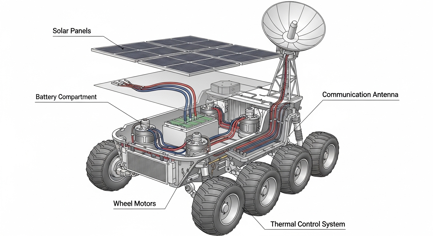 Cutaway diagram of lunar rover internal systems