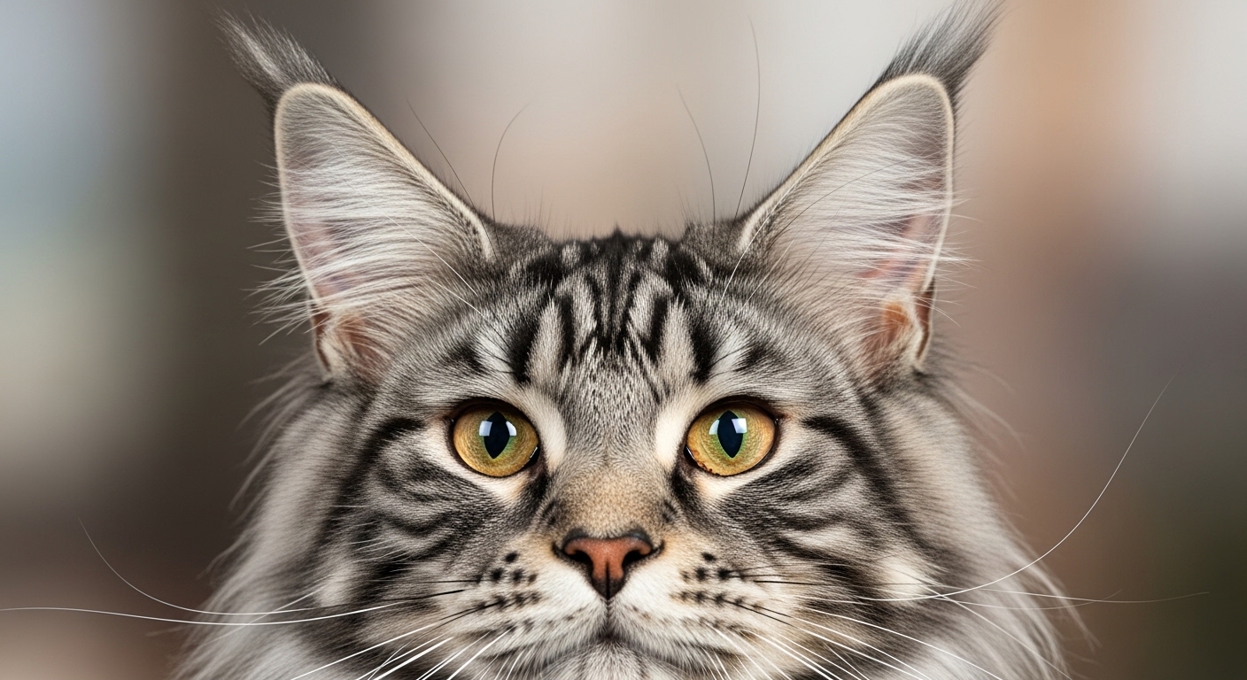 close-up Maine Coon face showing tufted ears and amber eyes
