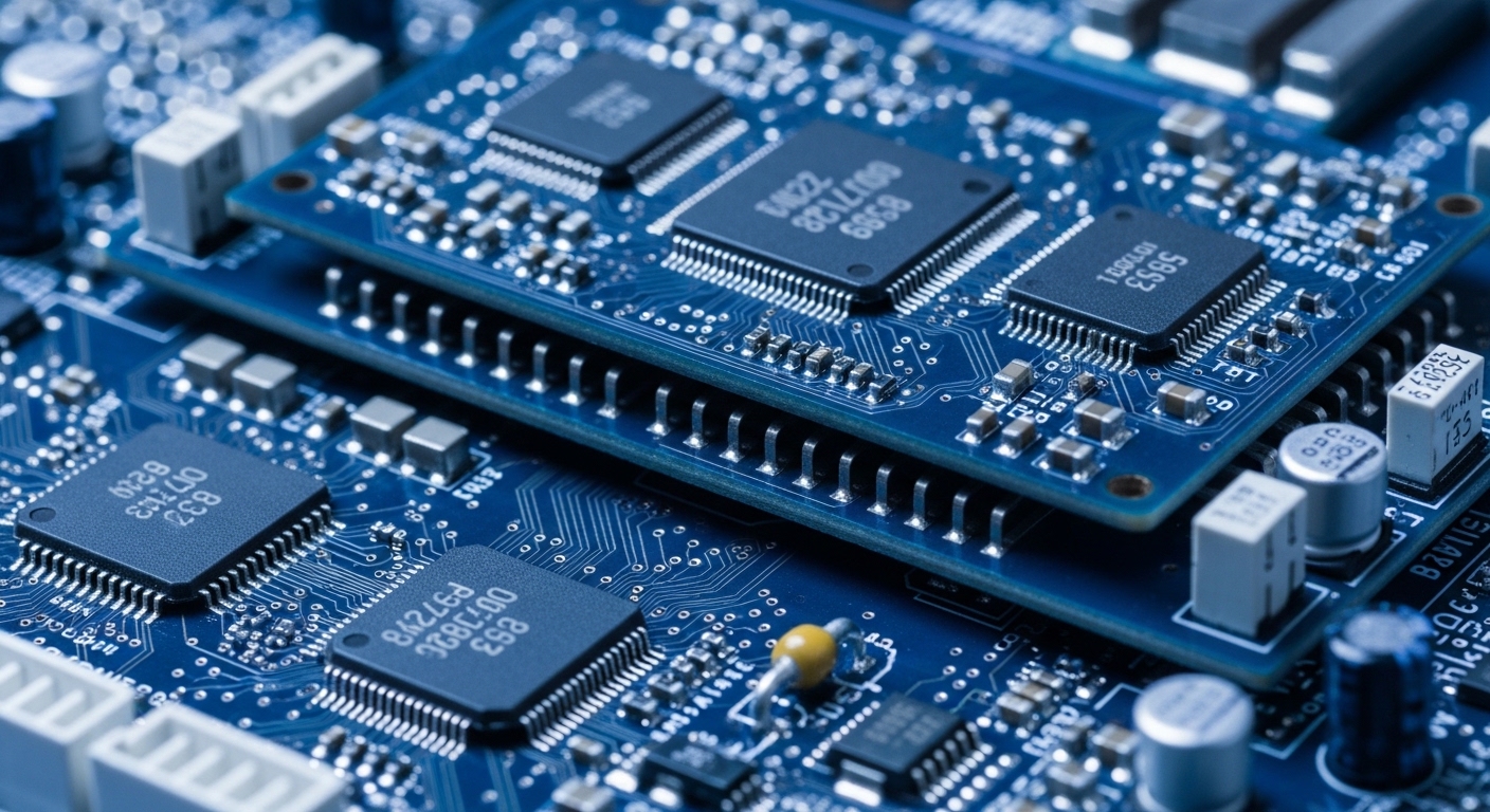 Close-up of a gaming console circuit board and chips