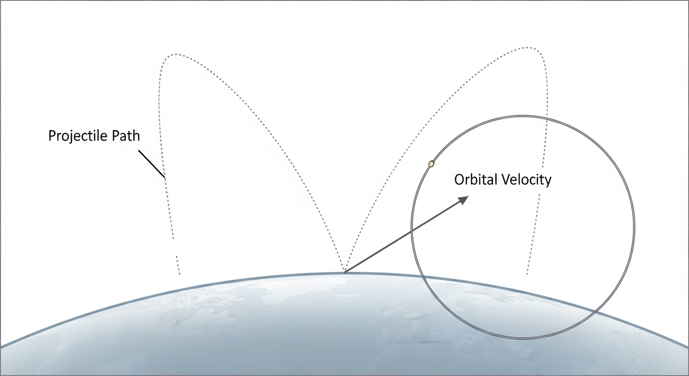 Diagram showing orbital path versus falling trajectory