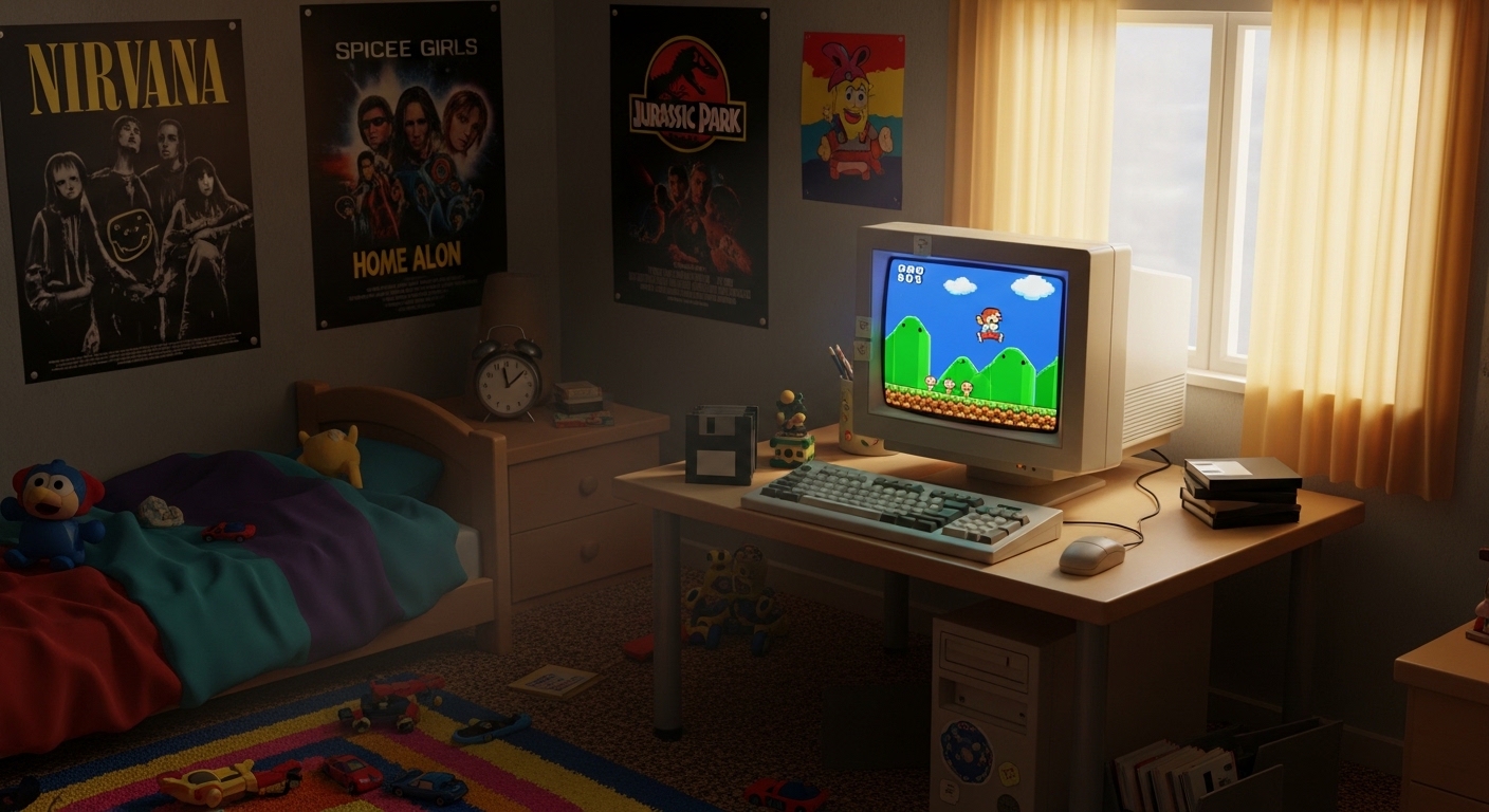 Early 1990s child bedroom with retro computer game