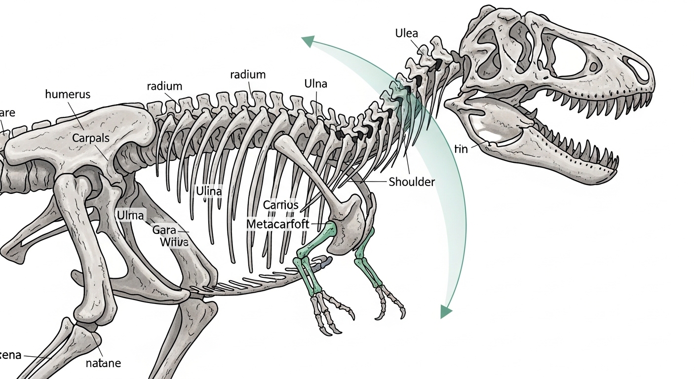 Anatomical diagram of T. rex forelimb bones