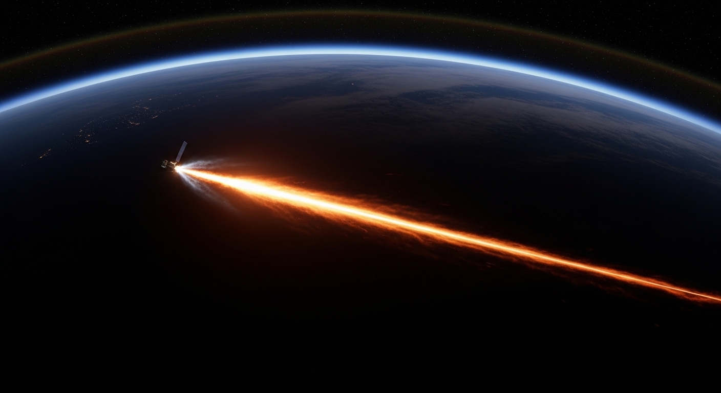 Satellite reentry glowing streak over Earth