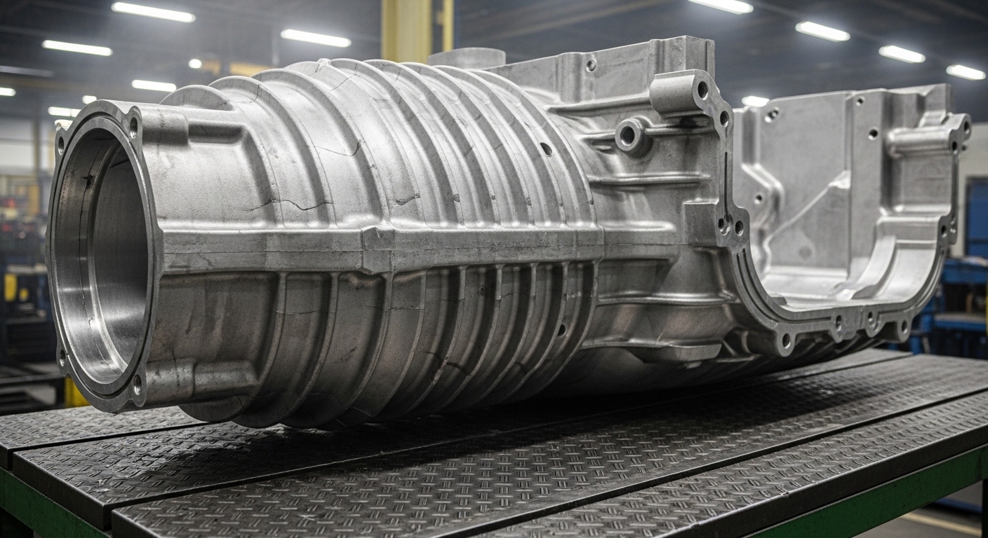Raw aluminum megacast car underbody component