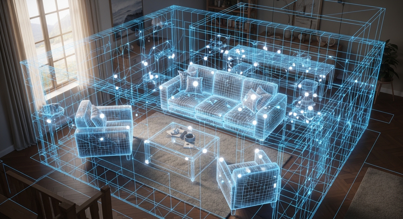 SLAM spatial mapping visualization in a room