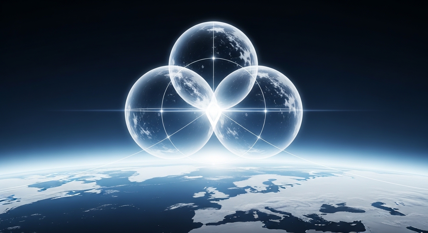 Diagram of GPS trilateration with three overlapping spheres