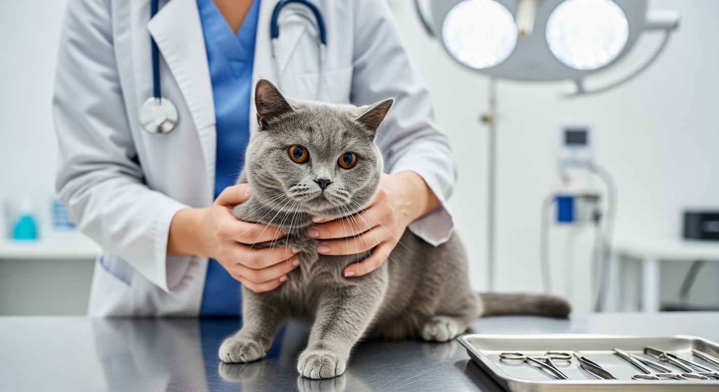 British Shorthair cat during calm veterinary examination