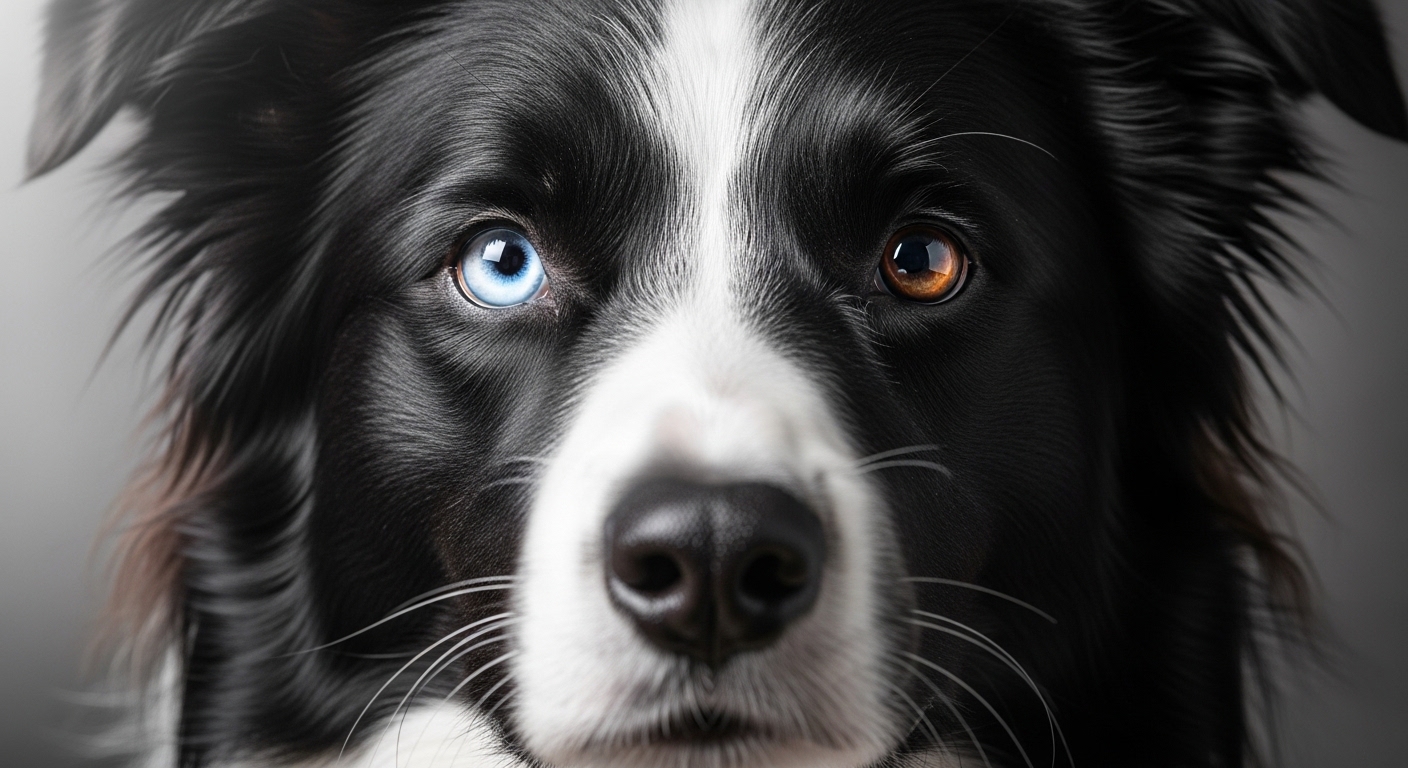 close-up Border Collie portrait showing heterochromia eyes