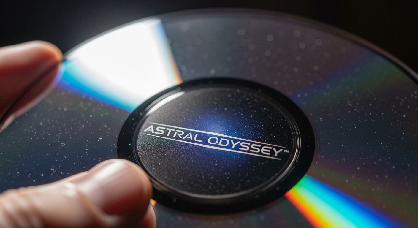 Physical game disc held under soft studio lighting