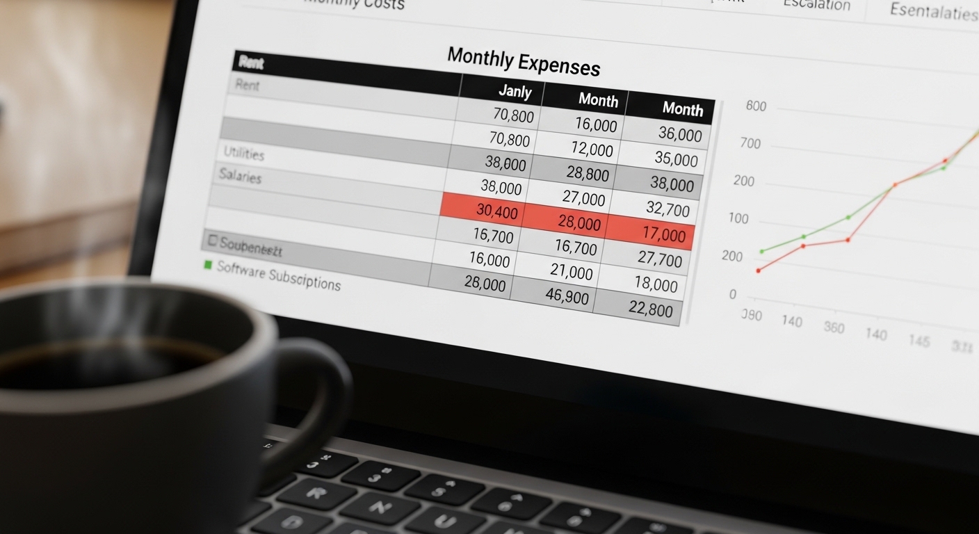 Laptop screen displaying escalating AI cost spreadsheet