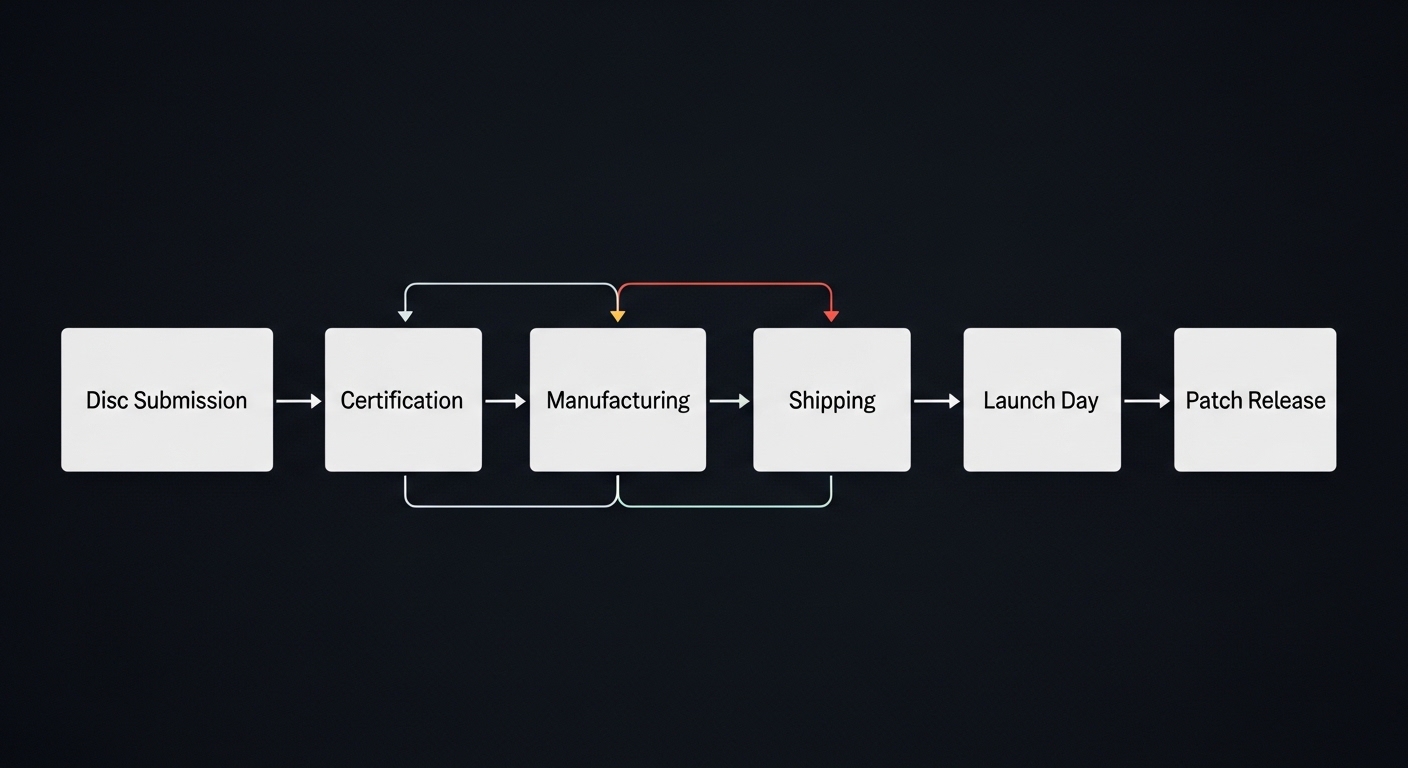 Game development and disc manufacturing timeline diagram