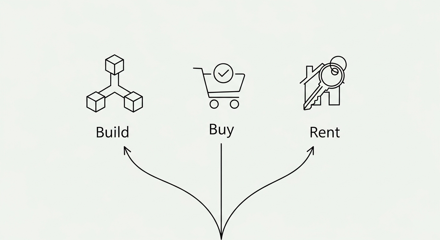 Diagram illustrating build buy rent decision framework