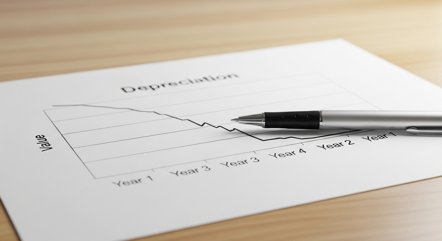 Depreciation curve graph on paper with pen