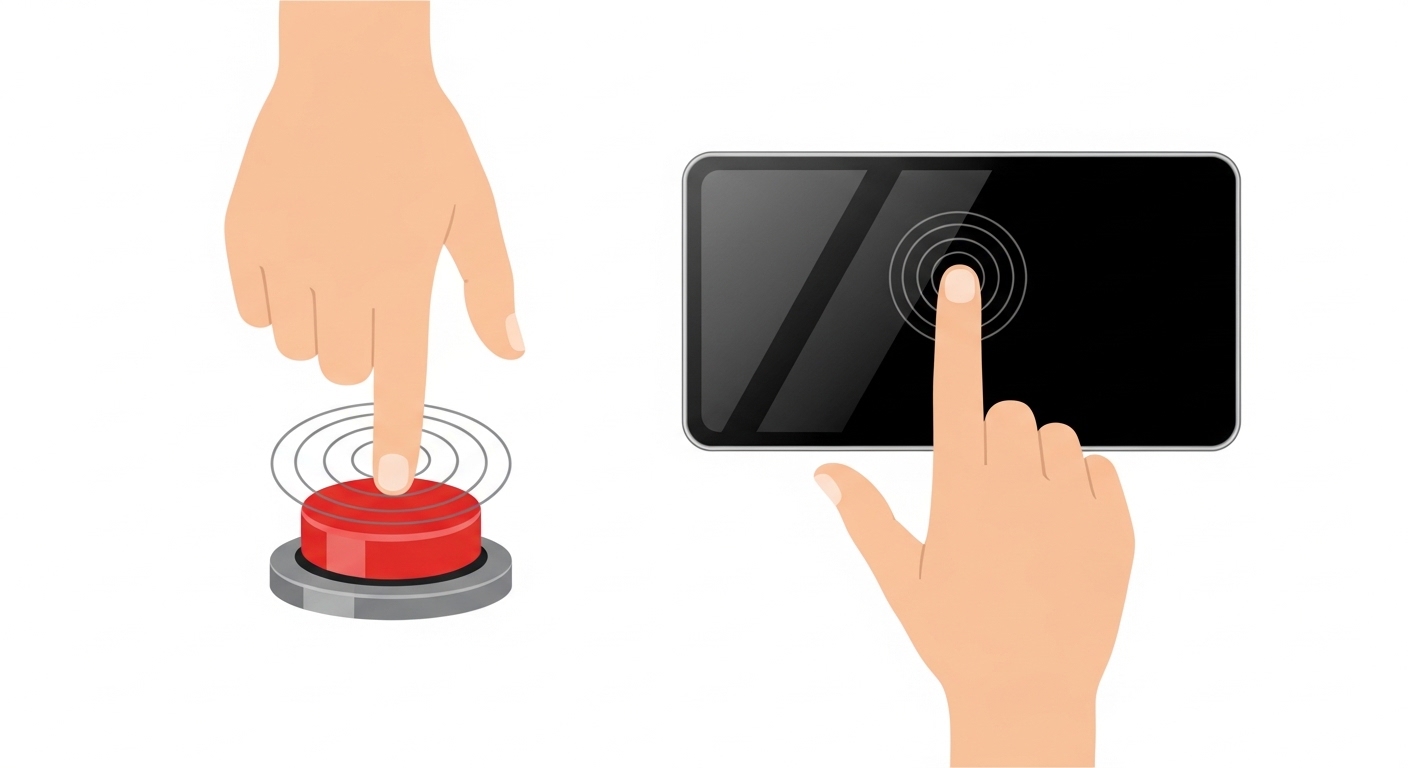 Comparison diagram of physical button vs touchscreen feedback