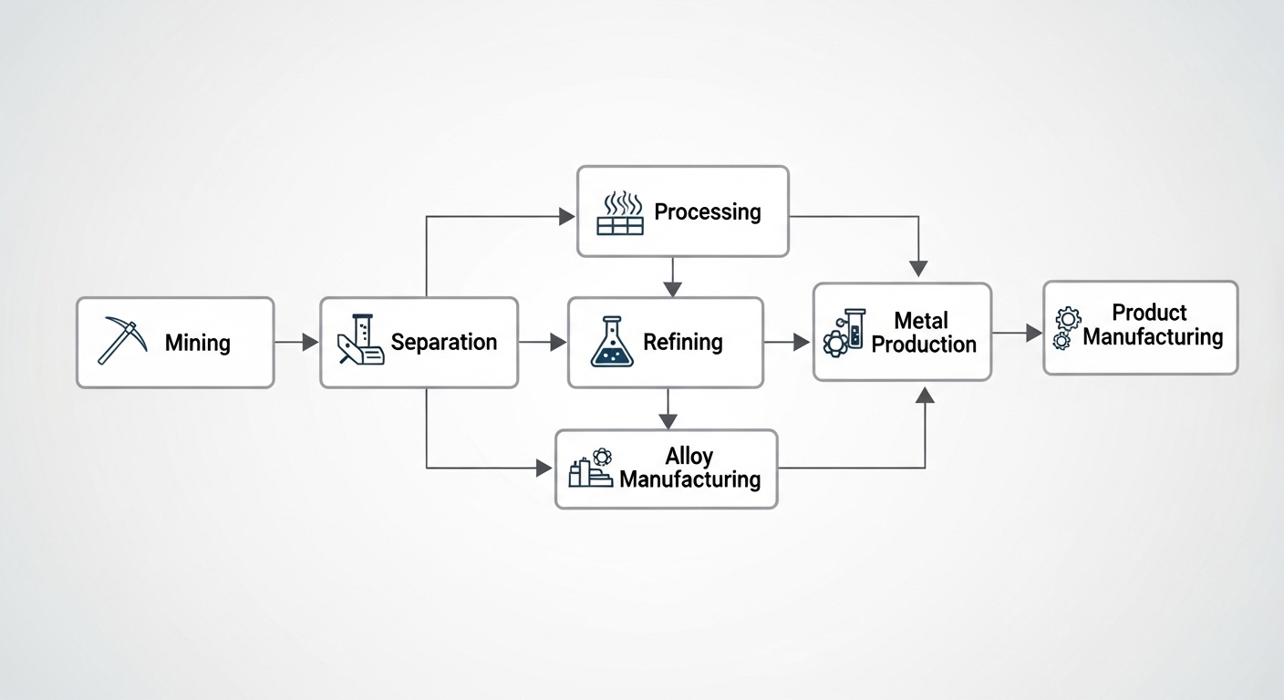 Diagram showing rare earth supply chain stages
