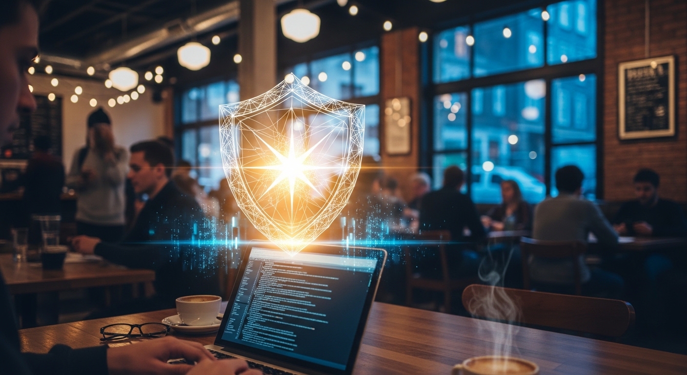 شخص يستخدم VPN في مقهى عام