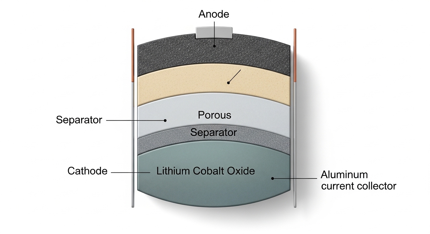 Coupe transversale d'une cellule de batterie lithium-ion