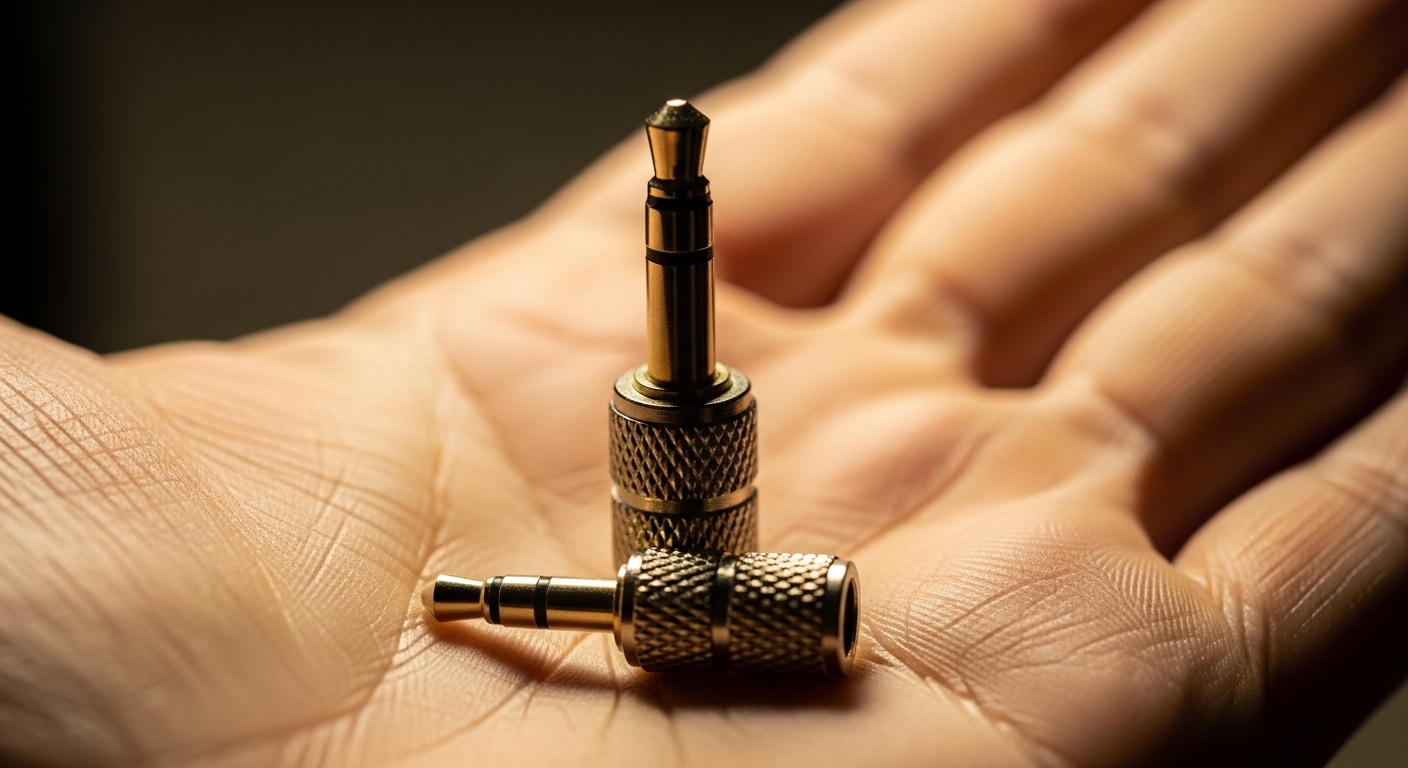 Adaptor konversi jack audio 2.5mm ke 3.5mm di telapak tangan