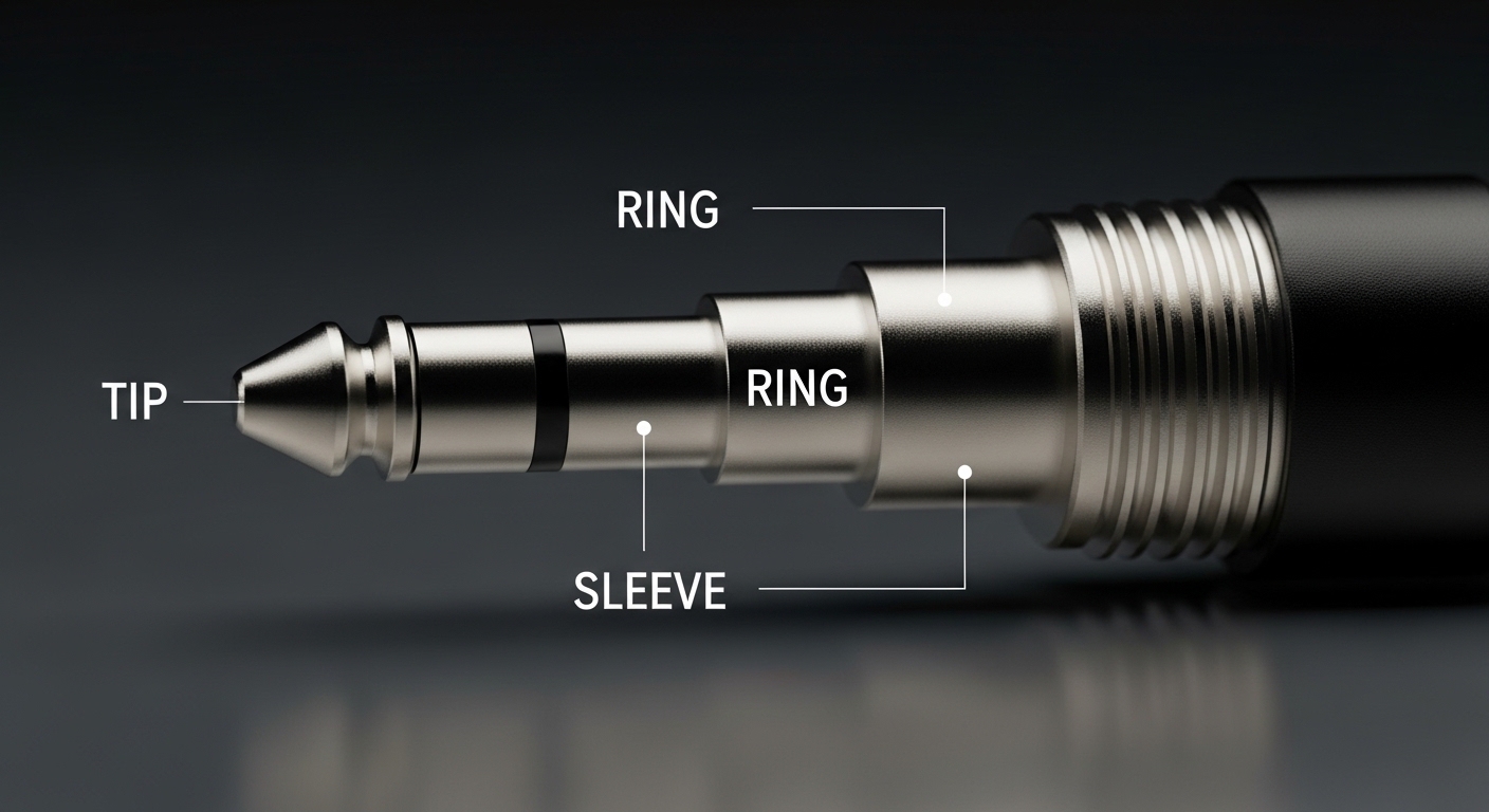 Detail close-up jack audio 2.5mm dengan segmen TRS